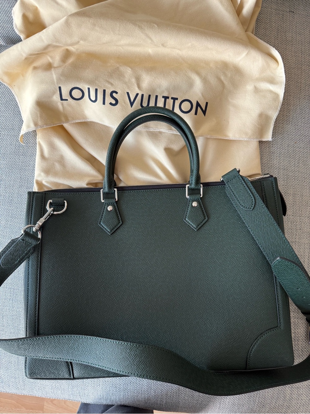 Louis Vuitton Dark Green Epi Leather Structured Tote with Strap